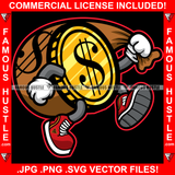 Cash Runner Gold Coin Gangster Cartoon Character Running Cash Money Bag Sneakers Tattoo Hip Hop Street Hood Ghetto Swag Hustler Art Graphic Design Logo T-Shirt Print Printing JPG PNG SVG Vector Cut File
