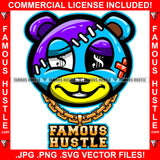 Famous Hustle Cute Horror Teddy Bear Face Sleepy Dollar Sign Eyes Stitches Head Stitched Gold Necklace Tattoo Hip Hop Rap Hustler Boss Drip Swag Plug Trap Hood Quote Art Graphic Design Logo T-Shirt Print Printing JPG PNG SVG Vector Cut File