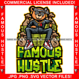 Famous Hustle Gangster Teddy Bear Head Bandanna Sunglasses Gold Jewelry Dollar Sign Earrings Sitting On Cash Stack Chair Money Bags Rap Ghetto Swag Thug Drip Dripping Quote Art Graphic Design Logo T-Shirt Print Printing JPG PNG SVG Vector Cut File