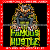 Famous Hustle Gangster Teddy Bear Head Bandanna Sunglasses Gold Jewelry Dollar Sign Earrings Sitting On Cash Stack Chair Money Bags Rap Ghetto Swag Thug Drip Dripping Quote Art Graphic Design Logo T-Shirt Print Printing JPG PNG SVG Vector Cut File