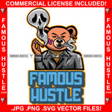 Famous Hustle Gangster Teddy Bear Boss Smoking Cigar Blunt Ghost Smoke Blowing Out Dollar Sign Jewelry Tattoo Hip Hop Rap Hustler Plug Trap Hood Thug Street Mafia Mob Hustle Quote Art Graphic Design Logo T-Shirt Print Printing JPG PNG SVG Vector Cut File