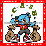 Gangster Teddy Bear Gold Teeth Necklace Chain Juggling Cash Wearing Sneakers Hip Hop Rap Rapper Plug Trap Street Hood Ghetto Thug Hustler Hustling Drip Savage Famous Hustle Quote Art Graphic Design Logo T-Shirt Print Printing JPG PNG SVG Vector Cut File