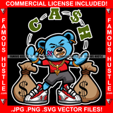 Gangster Teddy Bear Gold Teeth Necklace Chain Juggling Cash Wearing Sneakers Hip Hop Rap Rapper Plug Trap Street Hood Ghetto Thug Hustler Hustling Drip Savage Famous Hustle Quote Art Graphic Design Logo T-Shirt Print Printing JPG PNG SVG Vector Cut File