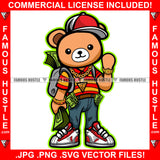 Famous Hustle Cute Teddy Bear Cap Cash Money Bag Sneakers Gold Jewelry Watch Tattoo Hip Hop Rap Hustler Drip Trap Hood Thug Art Graphic Design Logo T-Shirt Print Printing JPG PNG SVG Vector Cut File