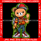 Famous Hustle Cute Teddy Bear Cap Cash Money Bag Sneakers Gold Jewelry Watch Tattoo Hip Hop Rap Hustler Drip Trap Hood Thug Art Graphic Design Logo T-Shirt Print Printing JPG PNG SVG Vector Cut File