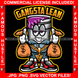 Gangster Lean Purple Drip Drink Cup Cartoon Character Gold Necklace Money Cash Bags Tattoo Hip Hop Rap Hustler Drip Trap Hood Thug Gang Street Ghetto Rich Famous Hustle Quote Art Graphic Design Logo T-Shirt Print Printing JPG PNG SVG Vector Cut File