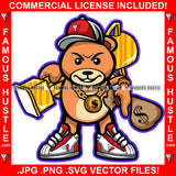 Cute Famous Hustle Teddy Bear Gold Holding Trophy Necklace Cash Money Bag Tattoo Tattoo Hip Hop Rap Hustler Boss Drip Plug Trap Hood Street Cartoon Character Famous Hustle Rich Art Graphic Design Logo Print Printing Vector SVG Cut File