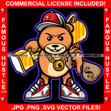 Cute Famous Hustle Teddy Bear Gold Holding Trophy Necklace Cash Money Bag Tattoo Tattoo Hip Hop Rap Hustler Boss Drip Plug Trap Hood Street Cartoon Character Famous Hustle Rich Art Graphic Design Logo Print Printing Vector SVG Cut File