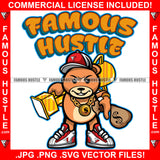 Cute Famous Hustle Teddy Bear Gold Holding Trophy Necklace Cash Money Bag Tattoo Tattoo Hip Hop Rap Hustler Boss Drip Swag Plug Trap Hood Street Cartoon Famous Hustle Quote Art Graphic Design Logo T-Shirt Print Printing JPG PNG SVG Vector Cut File