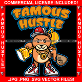 Cute Famous Hustle Teddy Bear Gold Holding Trophy Necklace Cash Money Bag Tattoo Tattoo Hip Hop Rap Hustler Boss Drip Swag Plug Trap Hood Street Cartoon Famous Hustle Quote Art Graphic Design Logo T-Shirt Print Printing JPG PNG SVG Vector Cut File