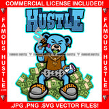 Hustle Gangster Blue Teddy Bear King Smoking Scar Face Gold Jewelry Necklace Cash Money Bundles Machine Gun Tattoo Hip Hop Rap Hustler Drip Plug Trap Hood Quote Art Graphic Design Logo T-Shirt Print Printing JPG PNG SVG Vector Cut File