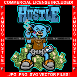 Hustle Gangster Blue Teddy Bear King Smoking Scar Face Gold Jewelry Necklace Cash Money Bundles Machine Gun Tattoo Hip Hop Rap Hustler Drip Plug Trap Hood Quote Art Graphic Design Logo T-Shirt Print Printing JPG PNG SVG Vector Cut File