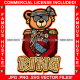 Famous Hustle Gangster Teddy Bear King Royalty Vintage Royal Military Suit Mean Face Sunglasses Gold Chain Necklace Jewelry Cap Hat Hip Hop Rap Trap Street Hood Ghetto Quote Art Graphic Design Logo T-Shirt Print Printing JPG PNG SVG Vector Cut File