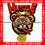 Hustle Dripping Gangster Teddy Bear Cash Money Bag Eyes Tongue Bar Gold Necklace Rap Plug Trap Street Hood Thug Hustler Hustling Drip Boss Famous Hustle Quote Art Graphic Design Logo T-Shirt Print Printing JPG PNG SVG Vector Cut File