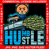 Humble Hustle Dripping Gangster Teddy Bear Cash Money Filled In Cannon Ready To Fire Tattoo Hip Hop Rap Hustler Street Ghetto Quote Art Graphic Design Logo T-Shirt Print Printing JPG PNG SVG Vector Cut File