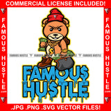 Famous Hustle Dripping Red Cap Gold Jewelry Gangster Teddy Bear Cash Money Bag Tattoo Hip Hop Rap Hustler Street Ghetto Quote Art Graphic Design Logo T-Shirt Print Printing JPG PNG SVG Vector Cut File