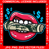 Double Up Sexy Red Lips White Teeth Holding Roll Of Cash Money $100 Hip Hop Rap Plug Trap Hustler Rapper Dope Baller Trapper Hustling Flex Dripping Famous Hustle Rich Art Graphic Design Logo T-Shirt Print Printing JPG PNG SVG Vector Cut File