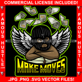 Make Moves Gangster Black Baby Angel Wings Ski Mask Cash Money Falling Hip Hop Rap Rapper Plug Trap Street Hood Ghetto Swag Thug Hustler Hustling Famous Hustle Baller Trapper Quote Art Graphic Design Logo T-Shirt Print Printing JPG PNG SVG Vector Cut File