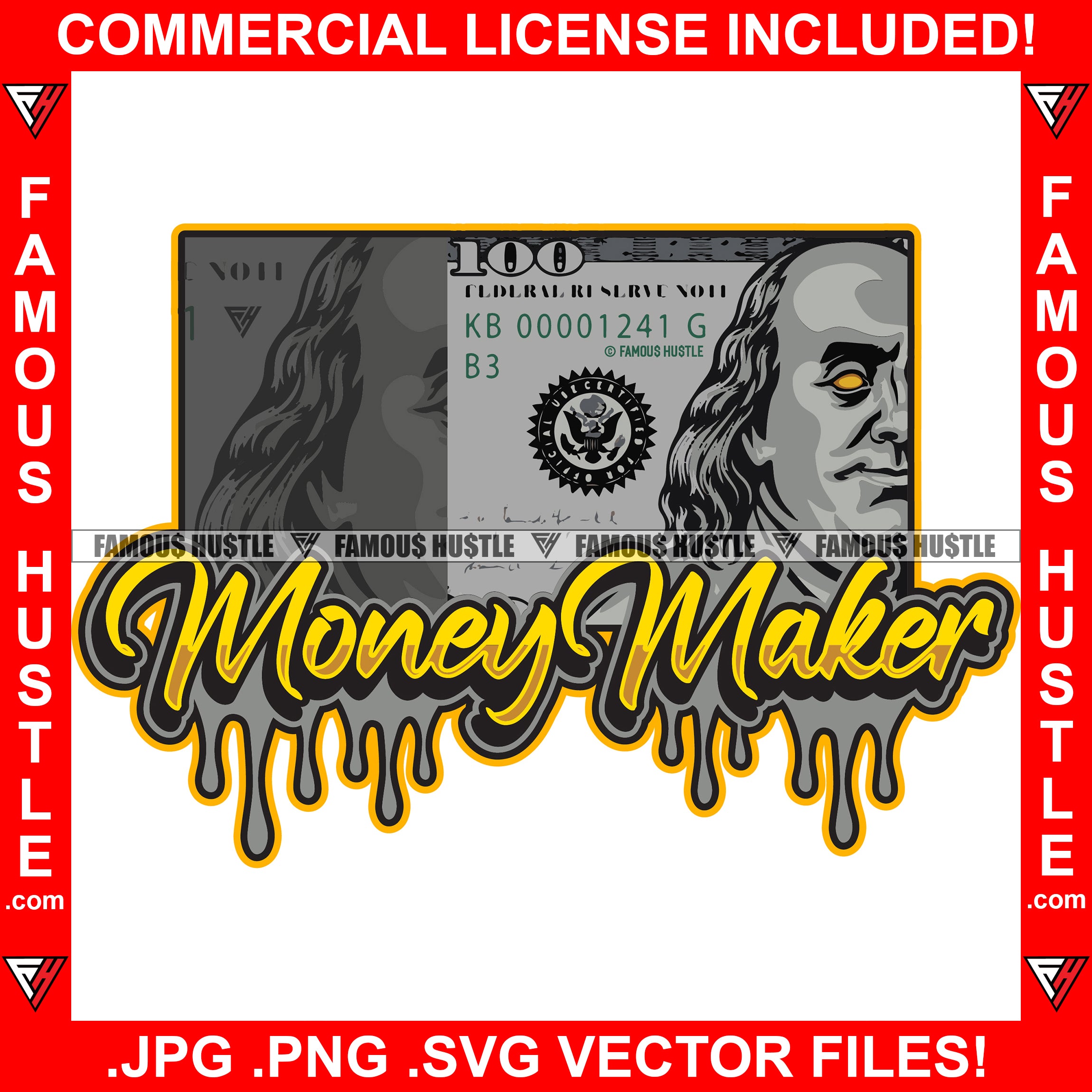 Money Maker Dripping Black $100 Bill Cash Money Gold Printed Hip Hop R ...