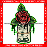 Gangster 100 Dollar Bill Money Roll Red Rose Drip Dripping Hip Hop Rap Hustler Drip Plug Trap Hood Tattoo Cartoon Character Ghetto Demon Rapper Dope Baller Trapper Hustling Art Graphic Design Logo Print Printing Vector SVG Cut File