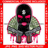 Runnin The Streets Gangster Hustle Black Man Ski Mask Red Eyes Dripping Cash Money Pistol Guns Hip Hop Rap Plug Trap Street Hood Ghetto Swag Thug Famous Hustle Baller Trapper Art Graphic Design Logo T-Shirt Print Printing JPG PNG SVG Vector Cut File