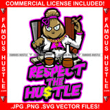Respect The Hustle Scar Face Mafia Mob Boss Gangster Money Bag Cartoon Character Dollar Sign Eyes Gold Jewelry Smoking Cigar Alcohol Drink Hip Hop Rap Trap Hood Thug Street Quote Art Graphic Design Logo T-Shirt Print Printing JPG PNG SVG Vector Cut File