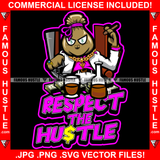 Respect The Hustle Scar Face Mafia Mob Boss Gangster Money Bag Cartoon Character Dollar Sign Eyes Gold Jewelry Smoking Cigar Alcohol Drink Hip Hop Rap Trap Hood Thug Street Quote Art Graphic Design Logo T-Shirt Print Printing JPG PNG SVG Vector Cut File