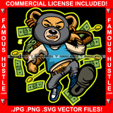 Cash Runner Gangster Teddy Bear Ski Mask Gold Teeth Cash Money Bag Hip Hop Rap Rapper Plug Trap Street Hood Ghetto Swag Thug Hustler Hustling Famous Hustle Baller Trapper Art Graphic Design Logo T-Shirt Print Printing JPG PNG SVG Vector Cut File