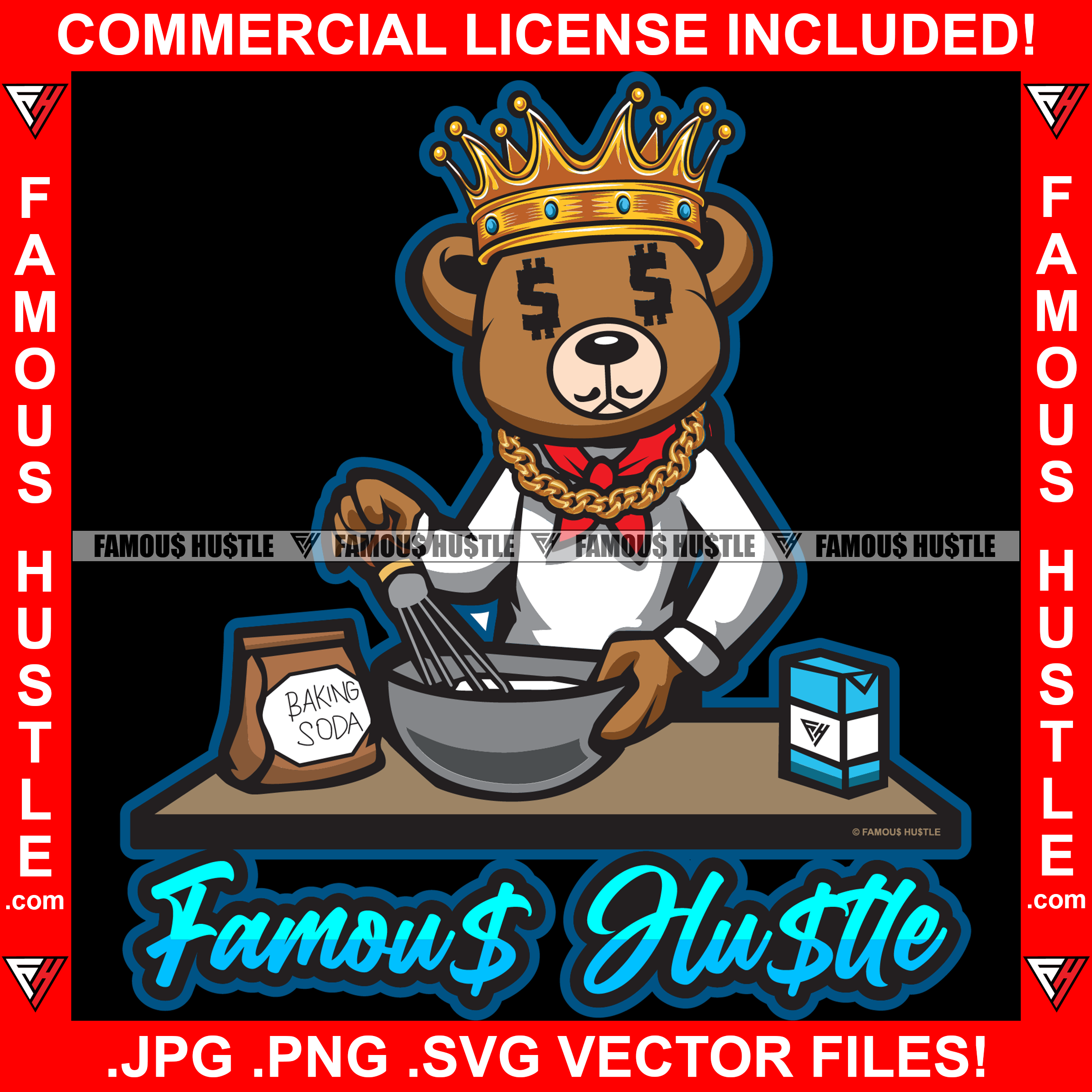 Gangster Chef Drug Dealer King Cooking Up Baking Soda Cook Baker Gold Necklace Tattoo Hip Hop Rap Hustler Boss Drip Trap Hood Thug Gang Street Mafia Mob Ghetto Famous Hustle Quote Art Graphic Design Logo T-Shirt Print Printing JPG PNG SVG Vector Cut File