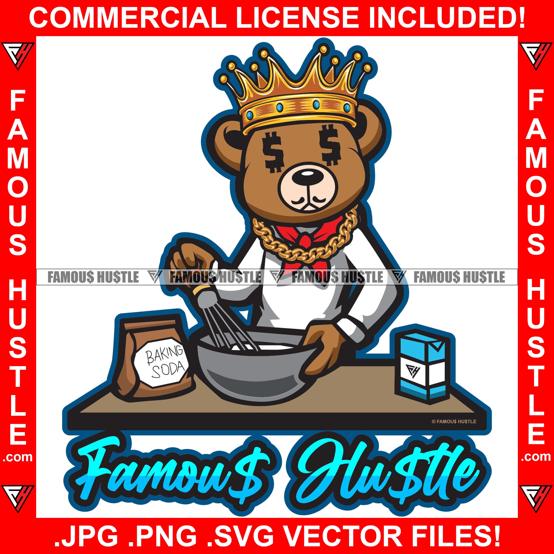 Gangster Chef Drug Dealer King Cooking Up Baking Soda Cook Baker Gold Necklace Tattoo Hip Hop Rap Hustler Boss Drip Trap Hood Thug Gang Street Mafia Mob Ghetto Famous Hustle Quote Art Graphic Design Logo T-Shirt Print Printing JPG PNG SVG Vector Cut File