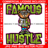 Famous Hustle Gangster Teddy Bear Head Paisley Bandanna Sunglasses Dollar Sign Earrings Drinking Liquid  Thug Hitman Gold Jewelry Hustler Hustling Mafia Mob Trap Art Graphic Design Logo T-Shirt Print Printing JPG PNG SVG Vector Cut File