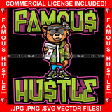 Famous Hustle Gangster Teddy Bear Head Paisley Bandanna Sunglasses Dollar Sign Earrings Drinking Liquid  Thug Hitman Gold Jewelry Hustler Hustling Mafia Mob Trap Art Graphic Design Logo T-Shirt Print Printing JPG PNG SVG Vector Cut File