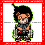 Hustle Gangster Teddy Bear White Eyes Scar Face Cash Money Stack Pistol Gun Cigar Smoking Sneakers Hip Hop Rap Plug Trap Street Hood Ghetto Hustler Hustling Famous Baller Trapper Art Graphic Design Logo T-Shirt Print Printing JPG PNG SVG Vector Cut File