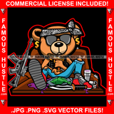 Gangster Teddy Bear Head Bandanna Sunglasses Cash Money Stacks Thug Gold Necklace Gund Drugs Knife Hustler Hustling Mafia Mob Trap Rapper Dope Baller Rich Art Graphic Design Logo T-Shirt Print Printing JPG PNG SVG Vector Cut File