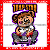 Trap Star Crazy Gangster Teddy Bear Blending Purple Drink Lean Cup Gold Teeth Scar Face Bandage Gold Chain Necklace Hip Hop Rap Rapper Plug Trap Street Hood Ghetto Swag Quote Art Graphic Design Logo T-Shirt Print Printing JPG PNG SVG Vector Cut File