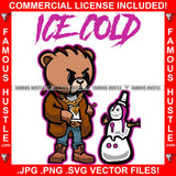 Ice Cold Gangster Teddy Bear Gold Jewelry Made A Snowman Purple Cup On Head Hip Hop Rap Plug Trap Street Hood Ghetto Swag Thug Hustler Hustling Famous Hustle Baller Trapper Quote Art Graphic Design Logo T-Shirt Print Printing JPG PNG SVG Vector Cut File