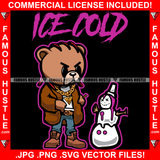 Ice Cold Gangster Teddy Bear Gold Jewelry Made A Snowman Purple Cup On Head Hip Hop Rap Plug Trap Street Hood Ghetto Swag Thug Hustler Hustling Famous Hustle Baller Trapper Quote Art Graphic Design Logo T-Shirt Print Printing JPG PNG SVG Vector Cut File