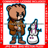 Ice Cold Gangster Teddy Bear Gold Jewelry Made A Snowman Purple Cup On Head Hip Hop Rap Plug Trap Street Hood Ghetto Swag Thug Hustler Hustling Famous Hustle Baller Trapper Art Graphic Design Logo T-Shirt Print Printing JPG PNG SVG Vector Cut File