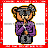 Gangster Teddy Bear Head Bandanna Black Glasses Dollar Sign Earrings Cash Money Bag Shhh Finger Sign Hip Hop Rap Plug Trap Street Hood Ghetto Swag Thug Famous Hustle Art Graphic Design Logo T-Shirt Print Printing JPG PNG SVG Vector Cut File