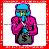 Gangster Teddy Bear Boss Mean Face Burglar Eye Mask Cash Money Bag Shhhh Sign Hip Hop Street Hood Ghetto Thug Hustler Hustling Drip Dripping Savage Famous Hustle Art Graphic Design Print Printing Vector SVG Cut File