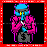Gangster Teddy Bear Boss Mean Face Burglar Eye Mask Cash Money Bag Shhhh Sign Hip Hop Street Hood Ghetto Thug Hustler Hustling Drip Dripping Savage Famous Hustle Art Graphic Design Print Printing Vector SVG Cut File