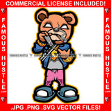 Runnin' The Streetz Gangster Teddy Bear Drug Dealer Plug Mean Face Cigar Smoking White Eyes Gold Dollar Sign Necklace Pistol Gun Hip Hop Rap Plug Trap Swag Famous Hustle Art Graphic Design Logo T-Shirt Print Printing JPG PNG SVG Vector Cut File