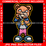 Runnin' The Streetz Gangster Teddy Bear Drug Dealer Plug Mean Face Cigar Smoking White Eyes Gold Dollar Sign Necklace Pistol Gun Hip Hop Rap Plug Trap Swag Famous Hustle Art Graphic Design Logo T-Shirt Print Printing JPG PNG SVG Vector Cut File