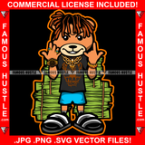 Need Money Not Friends Gangster Teddy Bear Dread Locks Gold Jewelry Necklace Diamond Rings Cash Money Stacks Hip Hop Rap Rich Rapper Trap Plug Ghetto Swag Thug Gangsta Savage Art Graphic Design Logo T-Shirt Print Printing JPG PNG SVG Vector Cut File