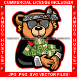 Paper Chaser Gangster Teddy Bear Head Bandanna Black Glasses Dollar Sign Earrings Cash Money Bundles Hip Hop Rap Plug Trap Street Hood Ghetto Swag Thug Famous Hustle Art Graphic Design Logo T-Shirt Print Printing JPG PNG SVG Vector Cut File