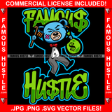 Famous Hustle Gangster Teddy Bear Scar Mean Face Cash Money Bag Black Coat Red Bow Stick Tattoo Hip Hop Rap Hustler Drip Trap Hood Thug Quote Art Graphic Design Logo T-Shirt Print Printing JPG PNG SVG Vector Cut File