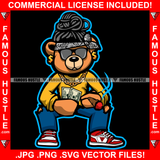 Humble Hustle Gangster Teddy Bear Paisley Bandanna Sunglasses Dollar Sign Earrings Gold Necklace Cash Money Tattoo Hip Hop Rap Boss Drip Swag Plug Trap Hood Thug Street Mafia Mob Art Graphic Design Logo Print Printing Vector SVG Cut File