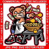 Famous Hustle Gangster Drug Dealer Teddy Bear White Eyes Smoke Cigar Cooking Gold Coins Tattoo Hip Hop Rap Hustler Trap Hood Thug Gang Street Ghetto Art Graphic Design Logo T-Shirt Print Printing JPG PNG SVG Vector Cut File