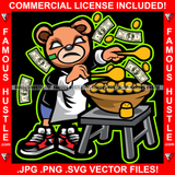 Famous Hustle Gangster Drug Dealer Teddy Bear White Eyes Smoke Cigar Cooking Gold Coins Tattoo Hip Hop Rap Hustler Trap Hood Thug Gang Street Ghetto Art Graphic Design Logo T-Shirt Print Printing JPG PNG SVG Vector Cut File