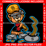 Famous Hustle Gangster Teddy Bear Charmer Gold Coin Snake Flute Head Bandanna Black Glasses Dollar Sign Earrings Hustler Hustling Mafia Mob Trap Trapper Art Graphic Design Logo T-Shirt Print Printing JPG PNG SVG Vector Cut File